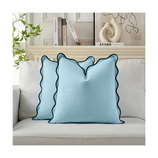 Scalloped Throw Pillow Covers / Blue & Teal / 18 x 18 / Set of 2