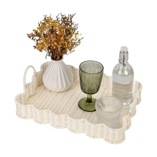 Wicker Serving Trays / Off White