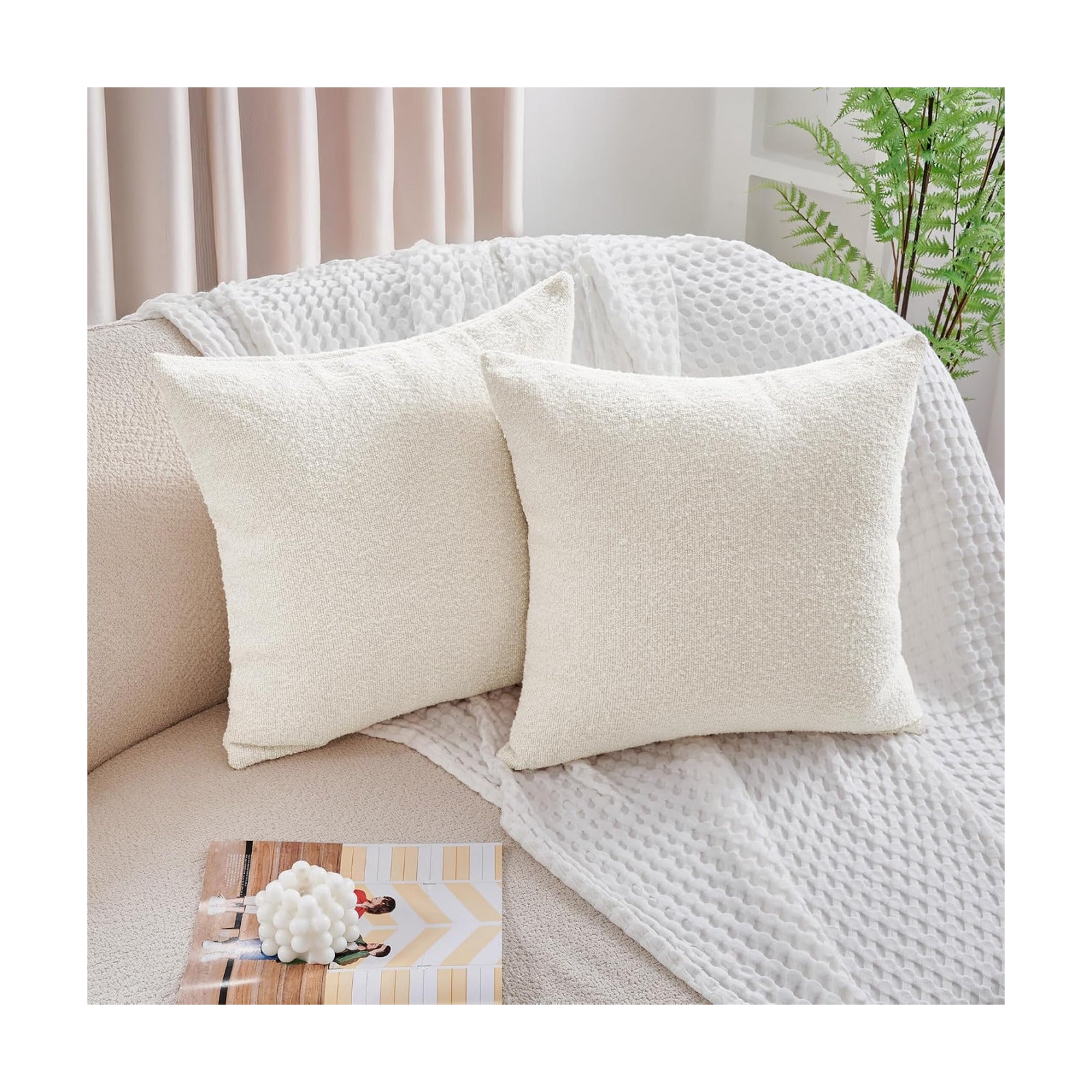 Deconovo Boucle Pillow Covers / Ivory White / 18 x 18 / Set of 2