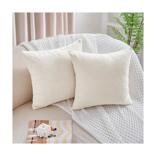 Deconovo Boucle Pillow Covers / Ivory White / 18 x 18 / Set of 2
