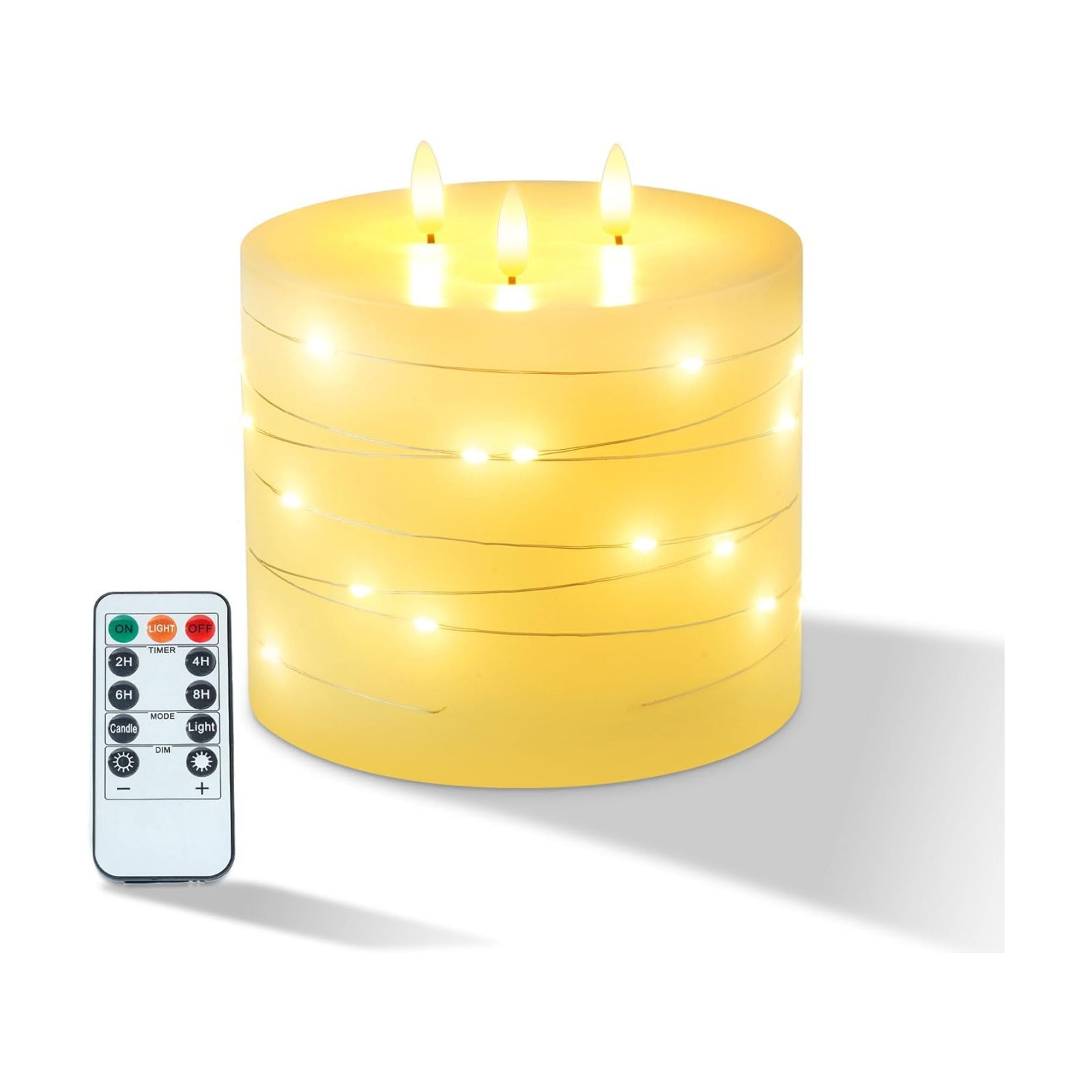 Amagic 3 Wick Extra Large Flameless Candles with Timer Remote, String Light | 6"x6" Real Wax Battery Operated LED