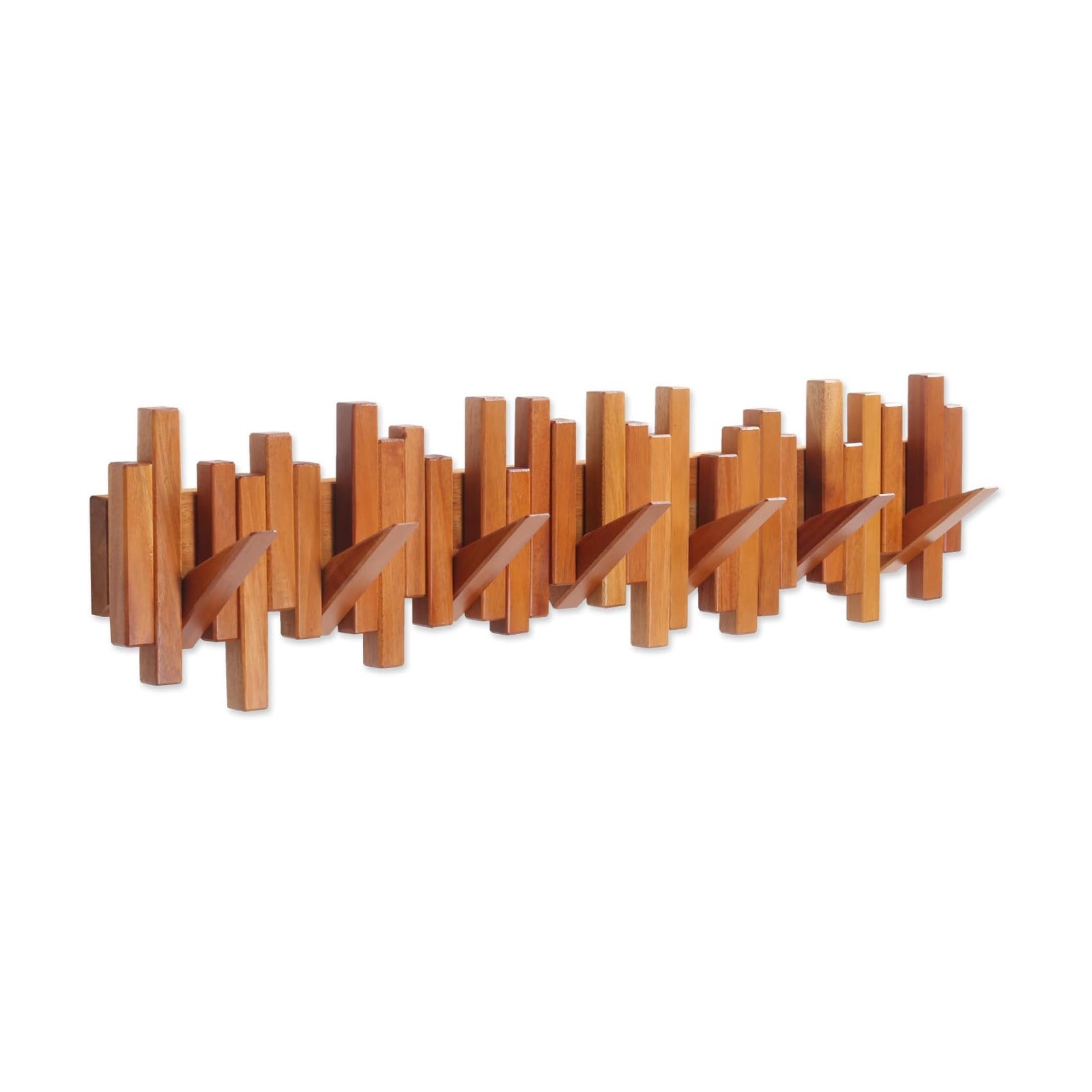 Coat Rack Wall Mount Piano Flip Down Wall Hook Rack 7 Hooks Cherry | Natural Wood Handmade Unique Hanger for Coats Bag