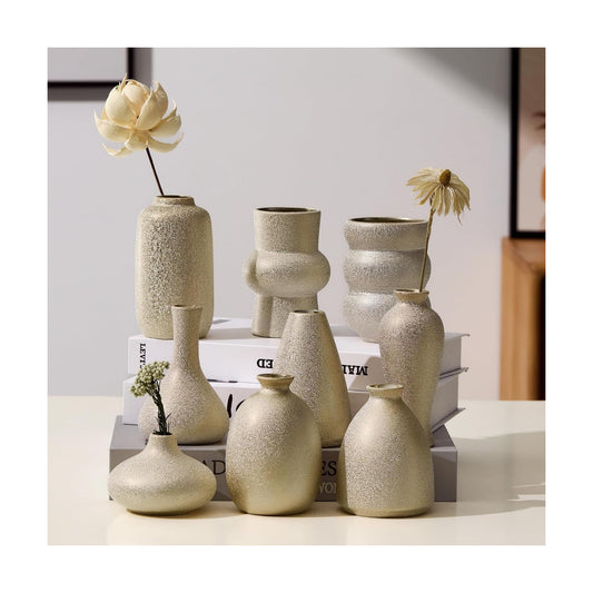 Ceramic Bud Vases for Pampas Grass Flowers / Gold / Set of 9