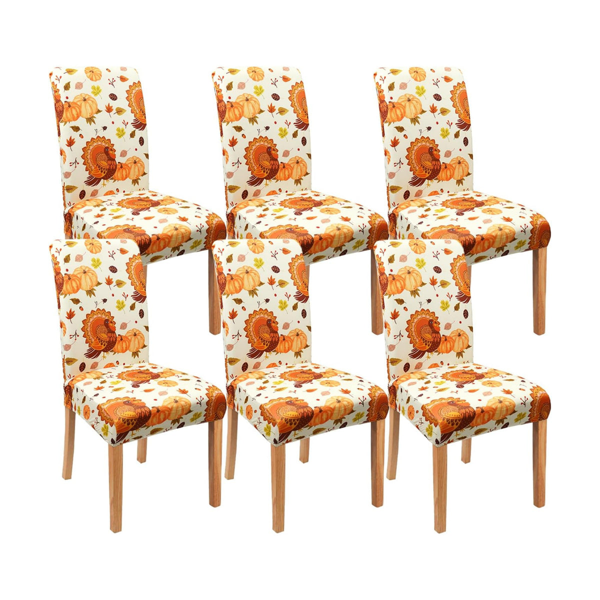 Fall Thanksgiving Chair Covers Covers Set of 6,Pumpkin Turkey Dining Chair Protectors, Elastic Removable Washable Dining Chair Covers for Fall Thanksgiving Kitchen Dining Room Holiday Decorations