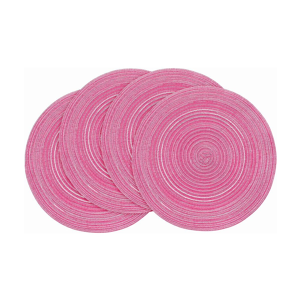 Floroom 15 Inch Round Braided Placemats Set of 4, Washable Heat Resistant Cotton Polyester Circle Place Mats for Kitchen Dining Table - Berry Pink