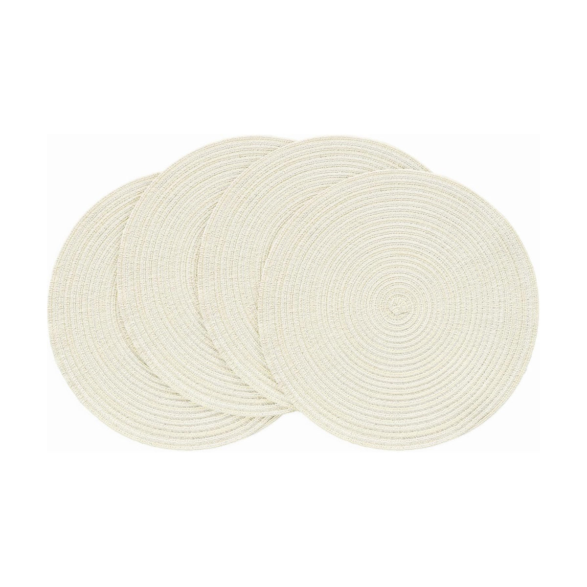 Floroom 15 Inch Round Braided Placemats Set of 4, Washable Heat Resistant Cotton Polyester Circle Place Mats for Kitchen Dining Table - Ivory Cream