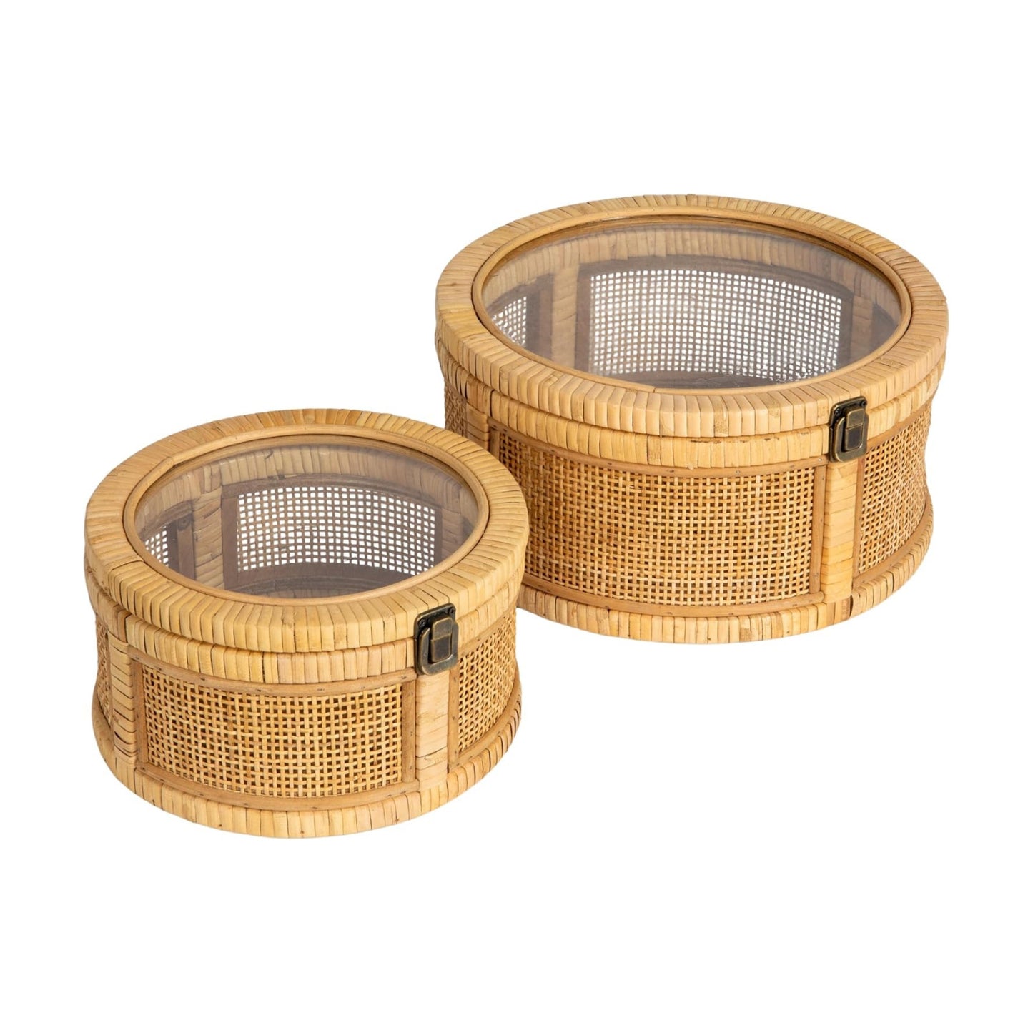 Rattan and Bamboo Nestable Round Storage / Natural / Set of 2