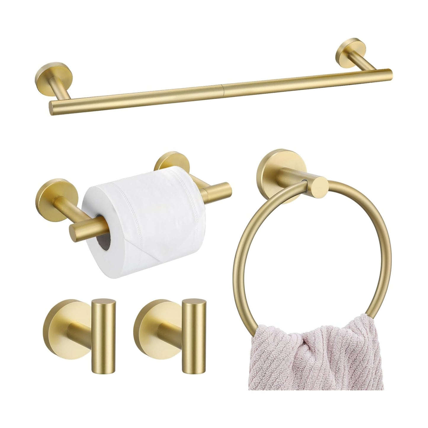 5 Pieces Brushed Gold Towel Bar Set, Upgraded Round Bathroom Hardware Accessories Set, Toilet Paper Holder Towel Holder