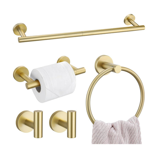 5 Pieces Brushed Gold Towel Bar Set, Upgraded Round Bathroom Hardware Accessories Set, Toilet Paper Holder Towel Holder