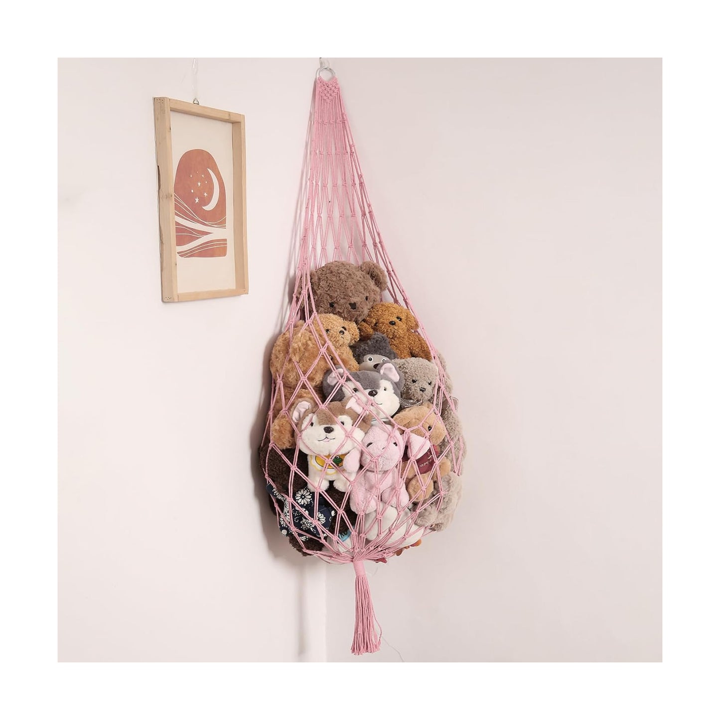 Stuffed Animal Hammock Corner Hanging Net for Stuff Animal Storage Macrame Toy / Light Pink / L