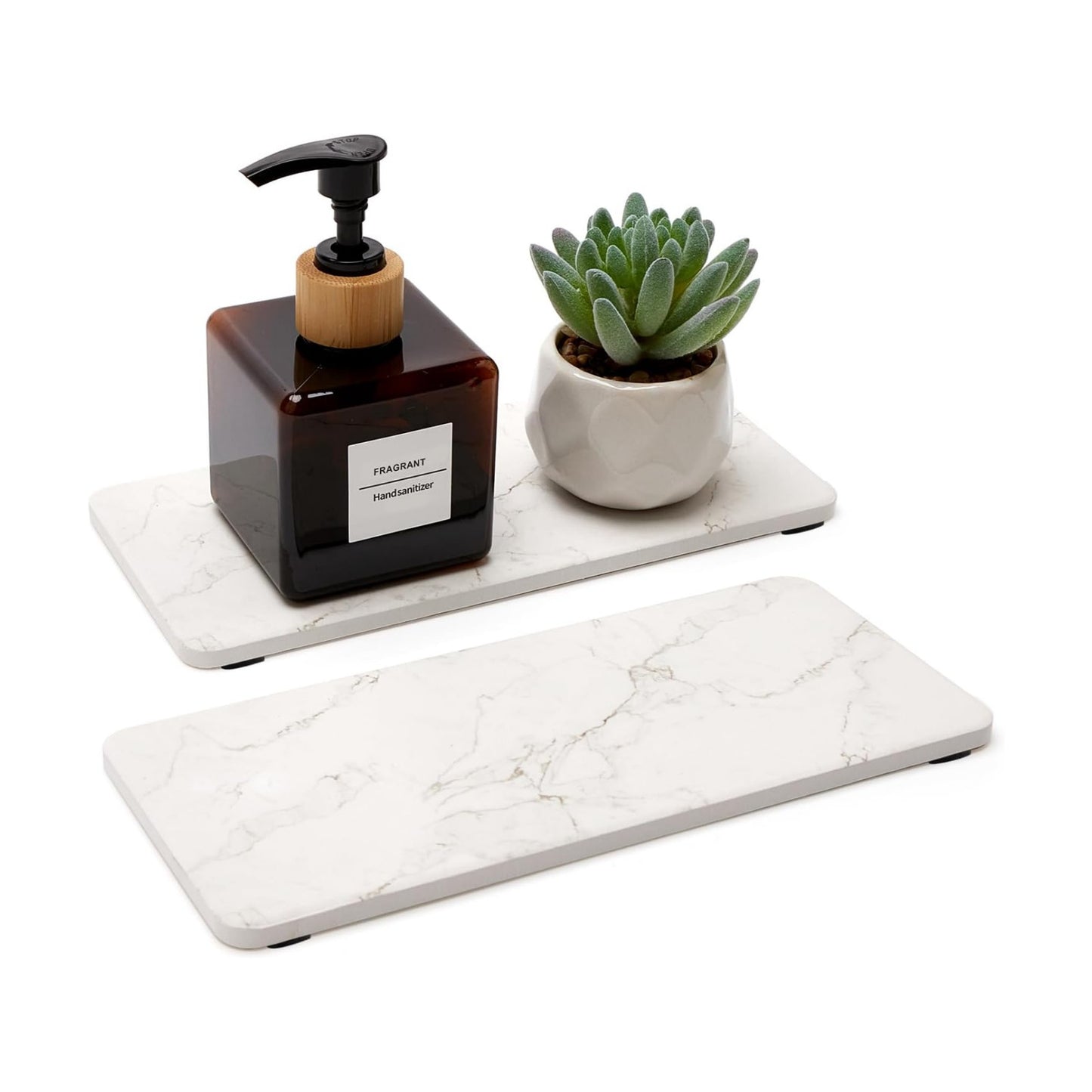 Water Absorbing Stone Drying Trays / White Marble / Set of 2