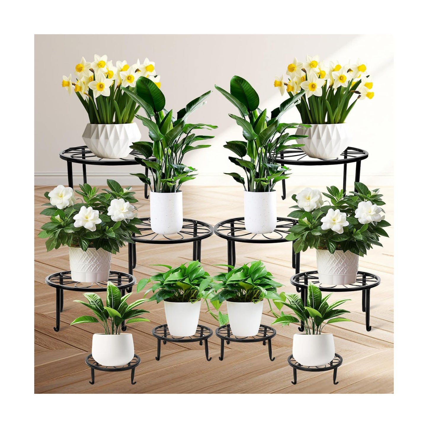 ESRICH 10 Pack 7.8" Metal Plant Stand, Iron Plant Stands for Indoor | Black Plant Stands Outdoor, Rustproof Round Heavy