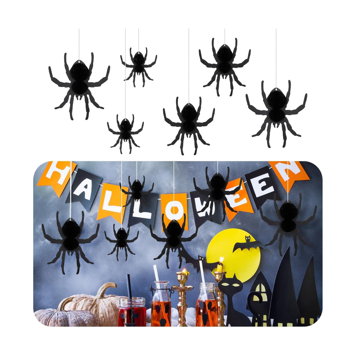 WinnerWhy 6 Pcs Halloween Hanging Spiders Decorations 3D Honeycomb Spider