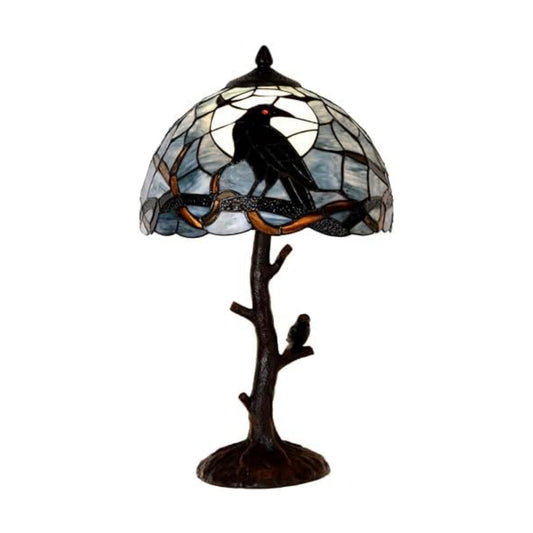 Bieye L10956 Tiffany Style Stained Glass Raven Table Lamp (Blue, 12Wx20H)