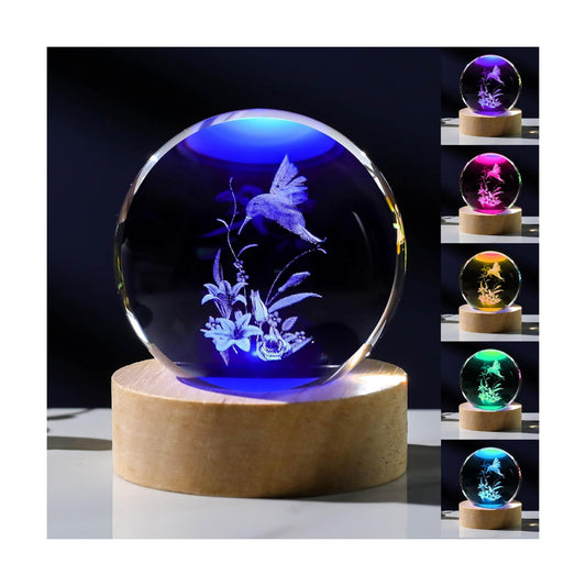 3D Hummingbird Gifts for Women Crystals Ball 80mm- Hummingbird Figurines Decor / Hummingbird Lily