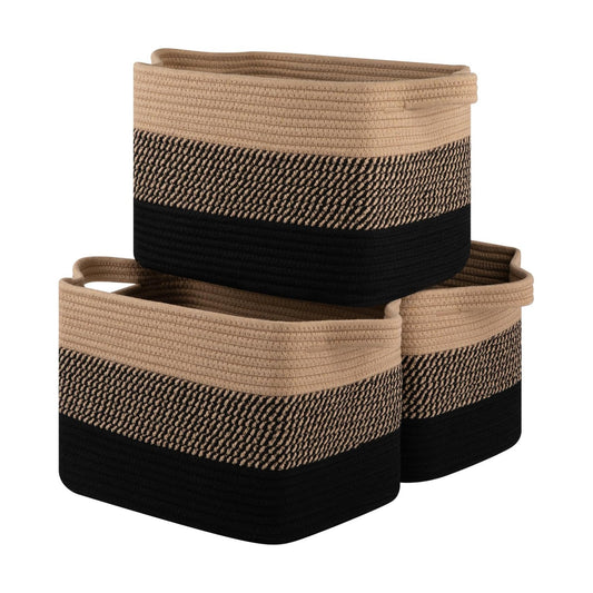 Woven Baskets for Storage / Black & Brown / 13 x 9.85 x 8.7