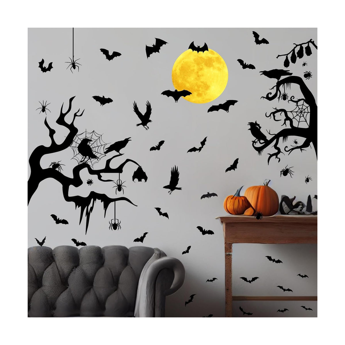 Moon Bat Wall Decals Halloween Crow Tree Branch Wall Stickers Window Clings