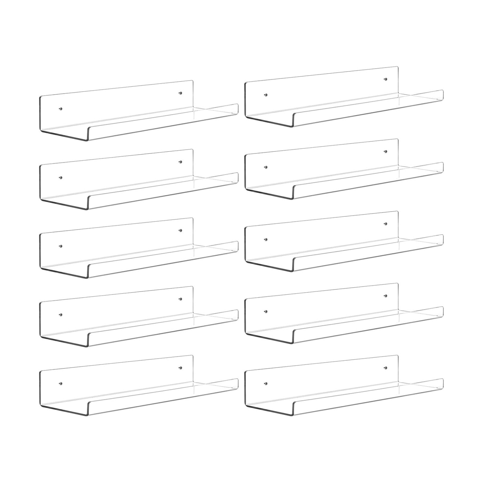 Dezzer 10 Pack Acrylic Shelves for Wall, 15" Clear Acrylic Floating Shelves for Bathroom Bedroom, Invisible Bookshelf