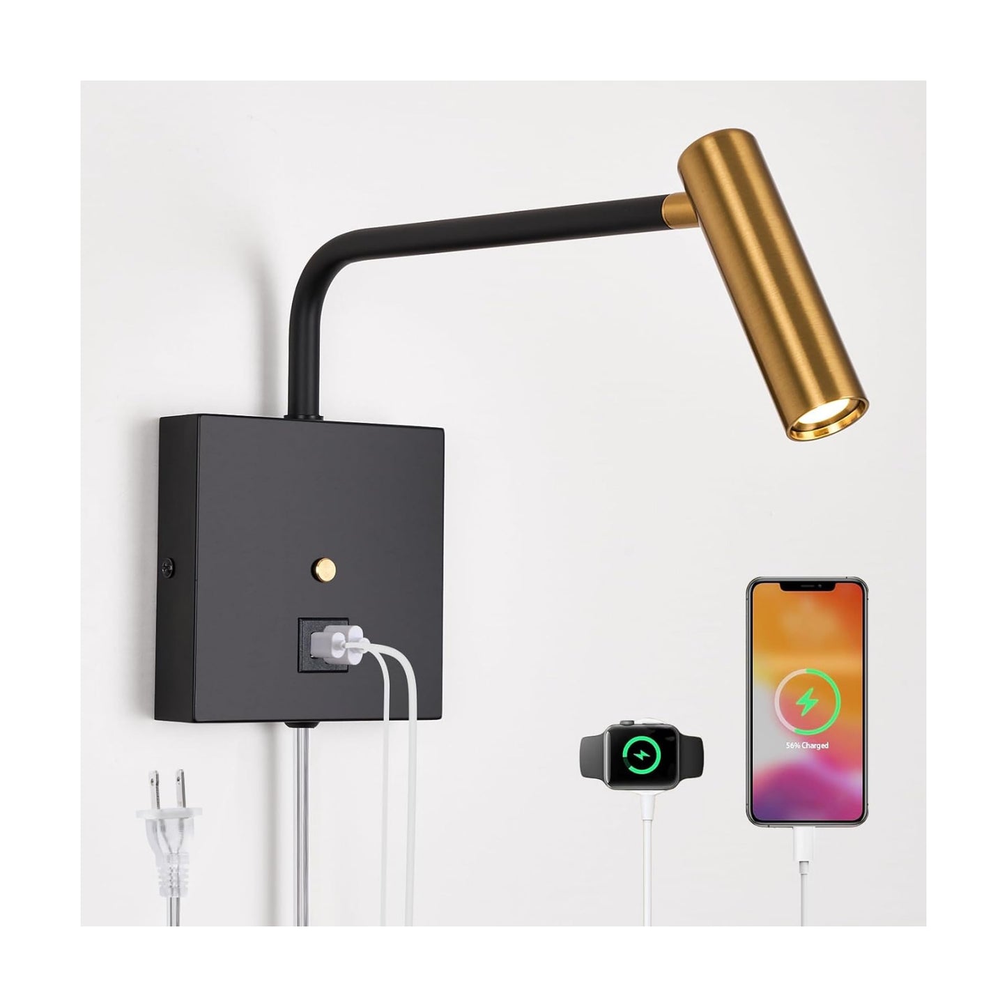 ZEROUNO LED Wall Lamp Wall Mounted Reading Lights, Dimmable Adjustable Headboard Plug in Wall Sconce with USB C+A