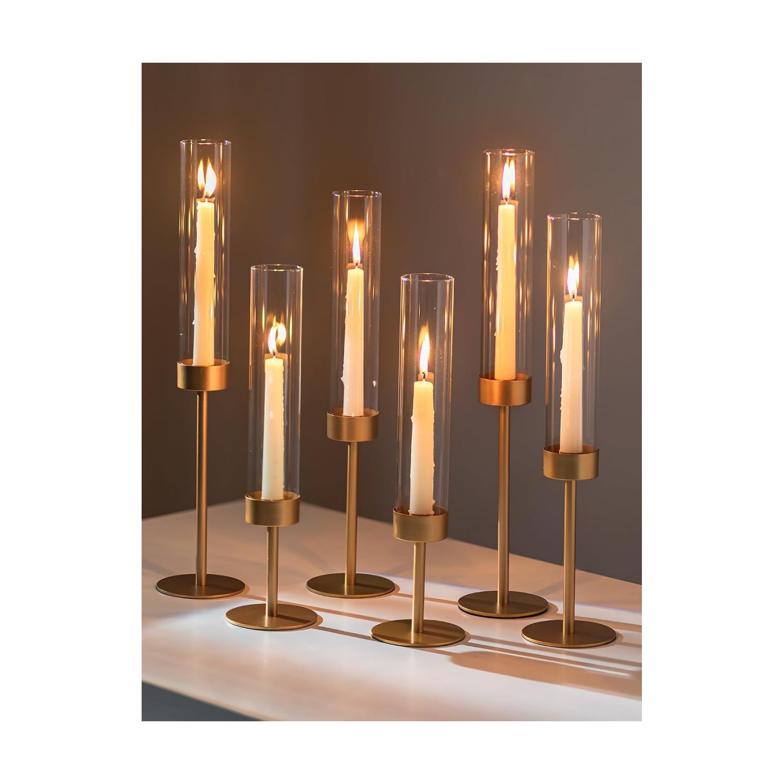 Romadedi Glass Hurricane Candle Holders for Candlestick, Gold, Set of 6 | Removable Borosilicate Clear Glass Cylinder