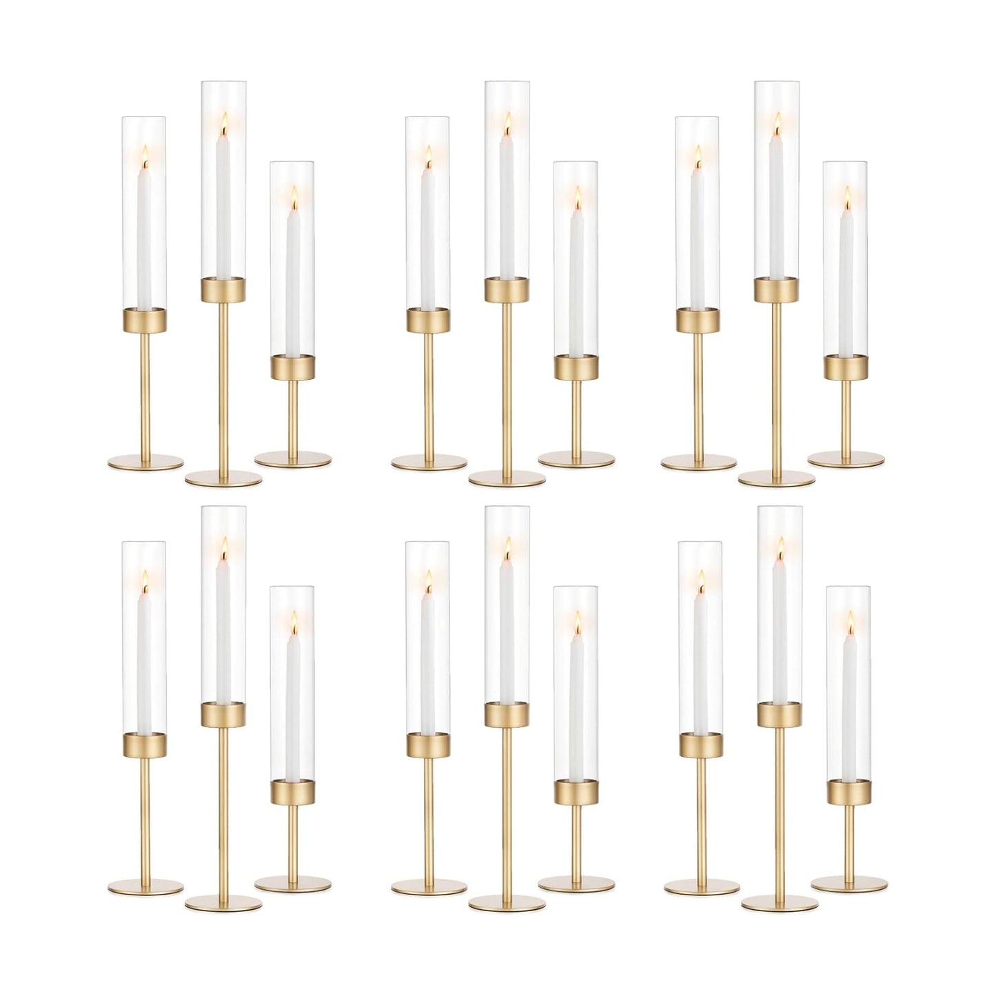 Romadedi Glass Hurricane Candle Holders for Candlestick, Gold, Set of 18 | Removable Borosilicate Clear Glass Cylinder