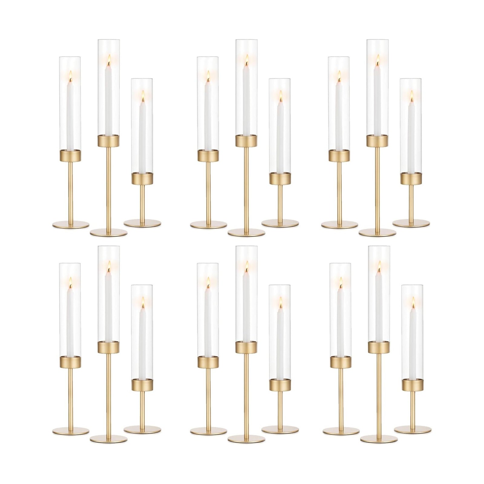 Romadedi Glass Hurricane Candle Holders for Candlestick, Gold, Set of 18 | Removable Borosilicate Clear Glass Cylinder