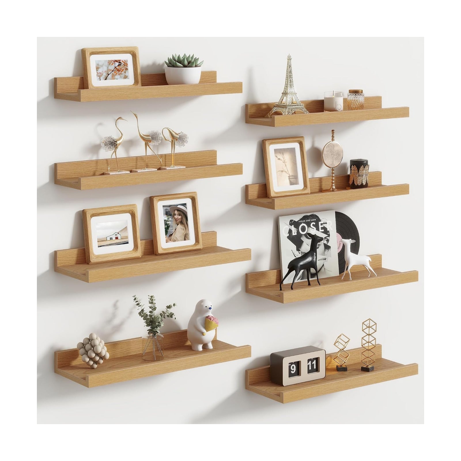 Floating Picture Ledge Shelves Set of 8, 16 Inch Shelves with Lip - Large Nursery Book Shelf for Toys Storage, Kids
