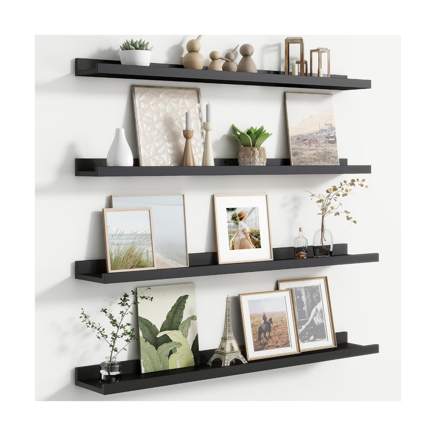 Floating Picture Ledge Shelves for Wall Set of 4, 36 Inch Wall Shelves with Lip Long Large Nursery Book Shelf for Toys