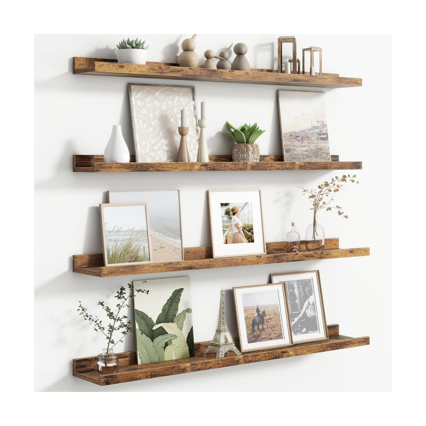 Floating Picture Ledge Shelves for Wall Set of 4, 36 Inch Wall Shelves with Lip Long Large Nursery Book Shelf for Toys