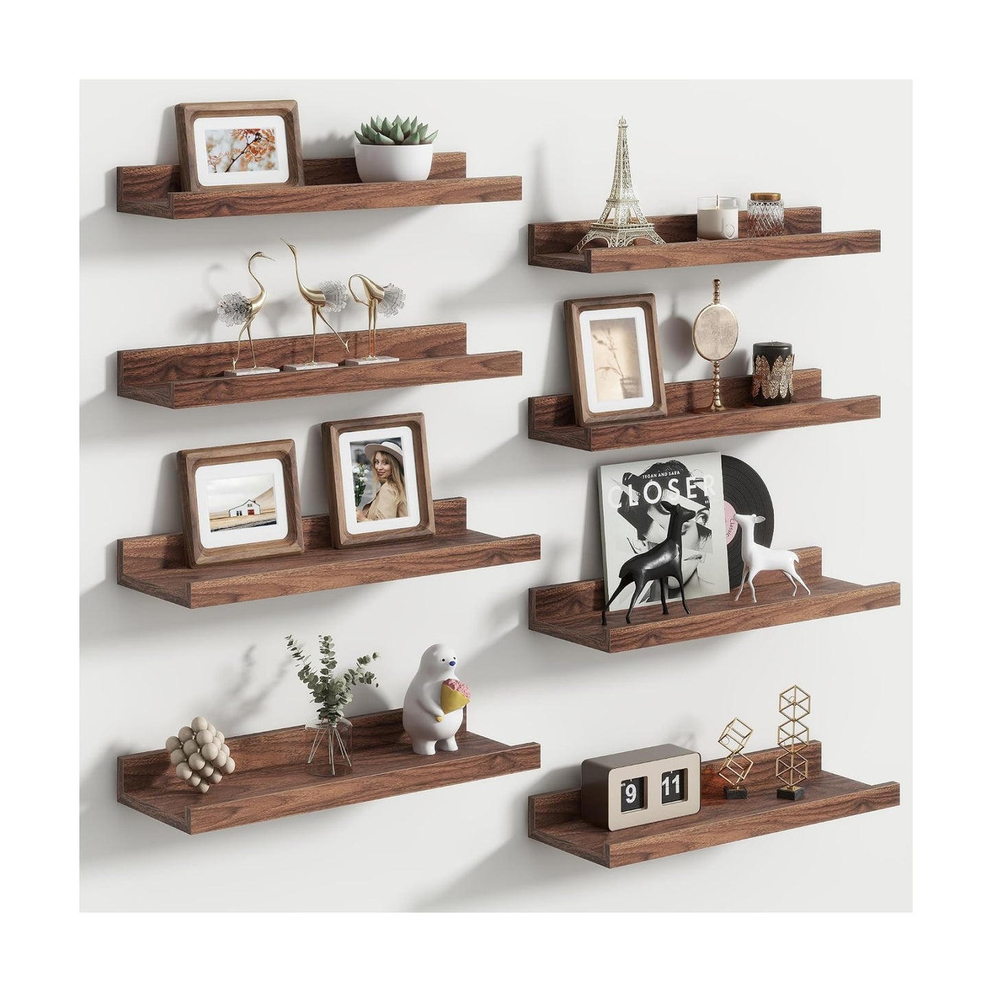 Floating Picture Ledge Shelves Set of 8, 16 Inch Shelves with Lip - Large Nursery Book Shelf for Toys Storage, Kids