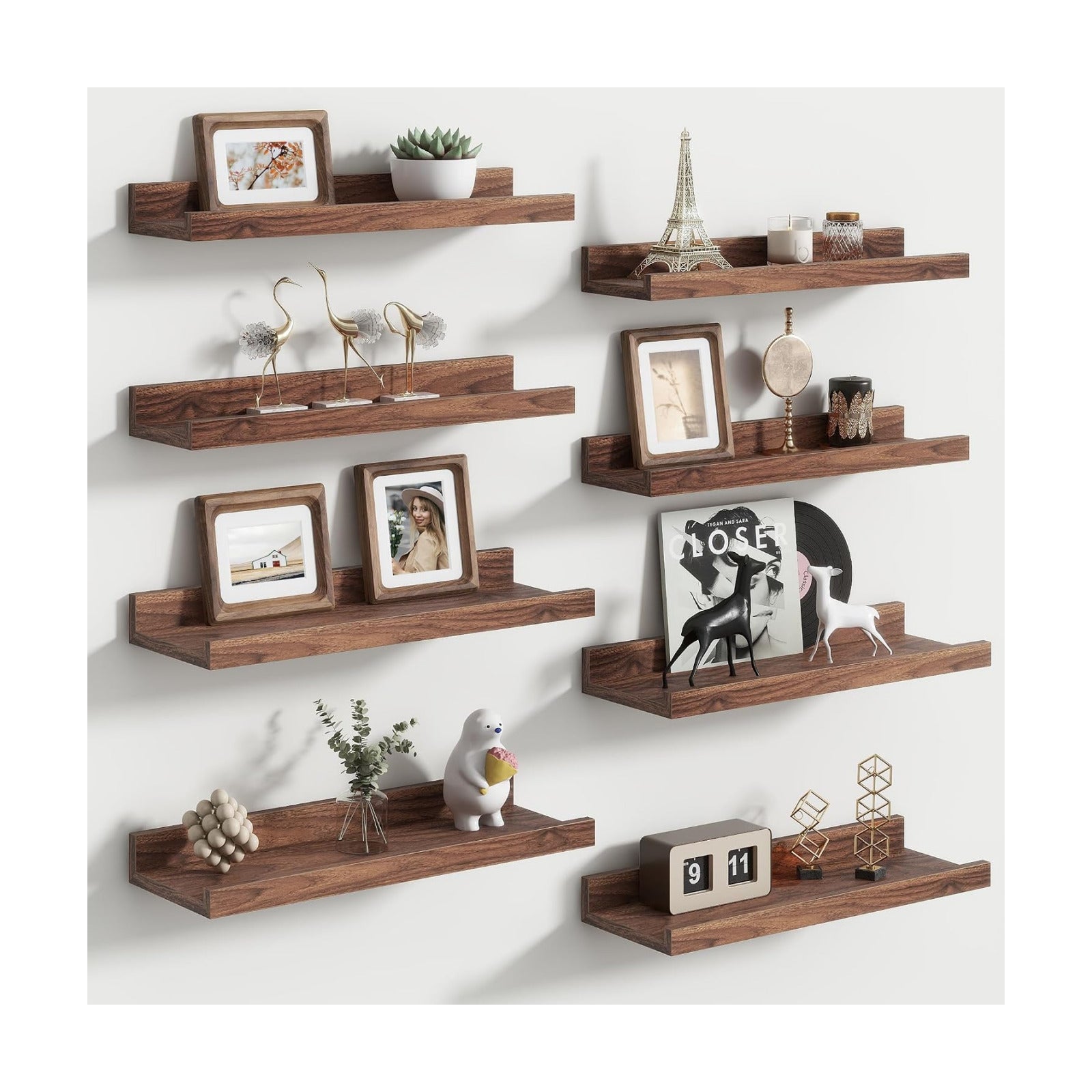Floating Picture Ledge Shelves Set of 8, 16 Inch Shelves with Lip - Large Nursery Book Shelf for Toys Storage, Kids