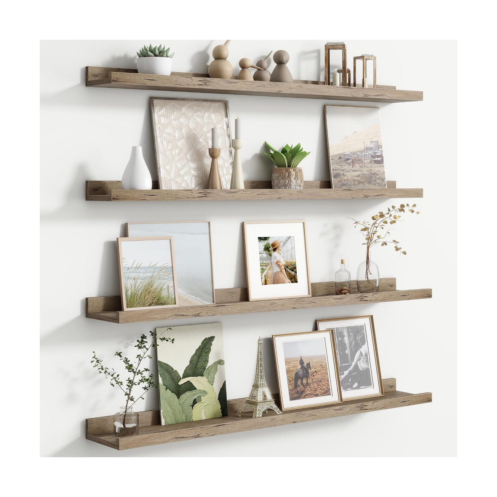 Floating Picture Ledge Shelves for Wall Set of 4, 36 Inch Wall Shelves with Lip Long Large Nursery Book Shelf for Toys