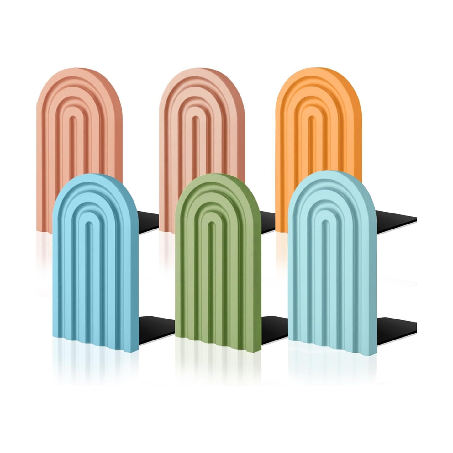 Boho Arch Wood Bookends Colorful Book Stand Non Skid Decorative Rainbow Book Ends / Set of 6