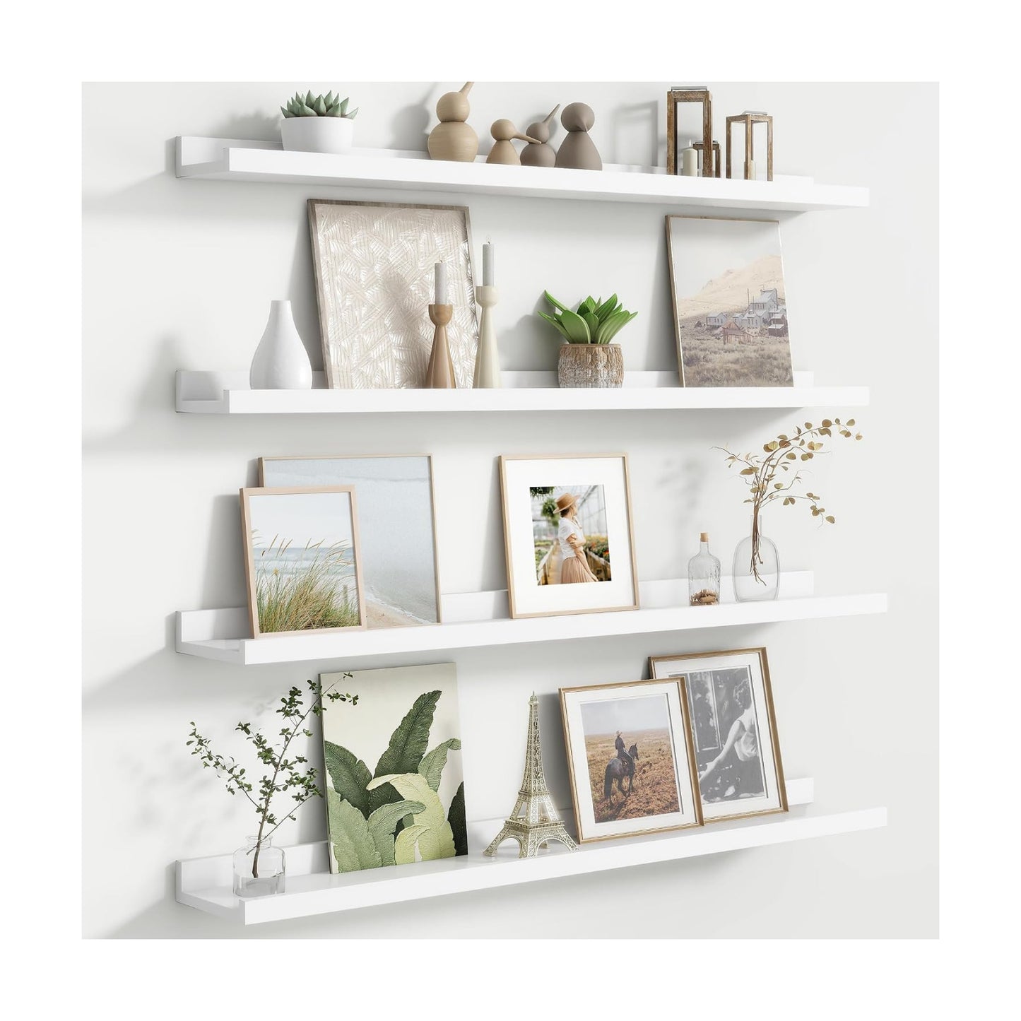 Floating Picture Ledge Shelves for Wall Set of 4, 36 Inch Wall Shelves with Lip Long Large Nursery Book Shelf for Toys