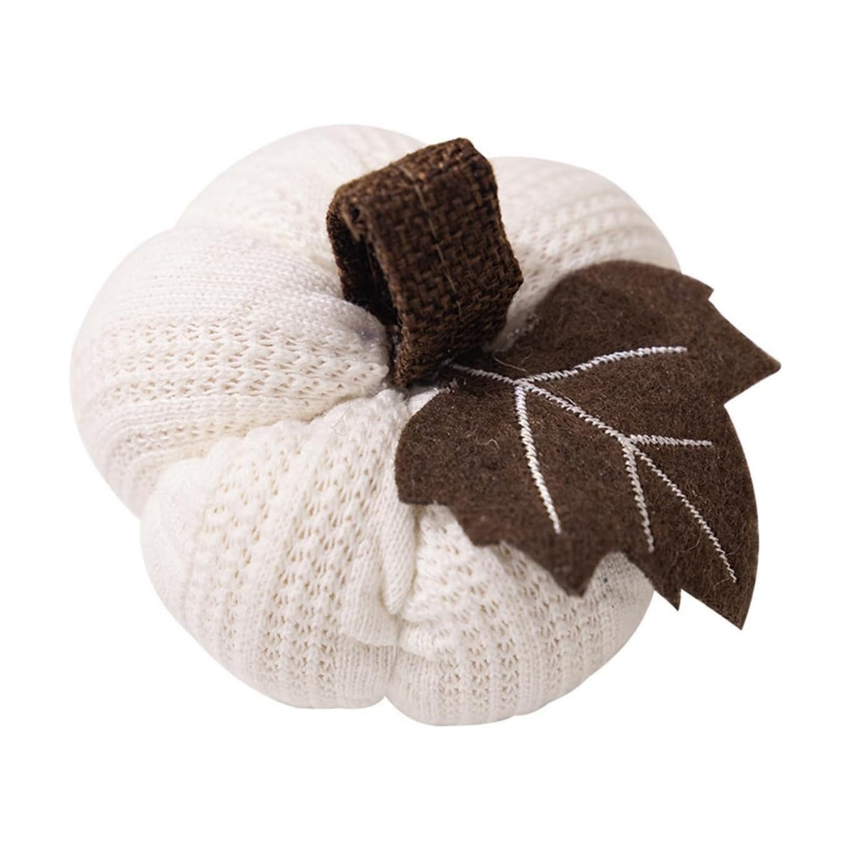 Kuriozud Faux Fall Harvest Crochet Pumpkins Small Knit Rustic Farmhouse Foam Pumpkins for Thanksgiving Halloween Autumn Mantel Table Decor (White, 9cm x 9cm x 6cm)