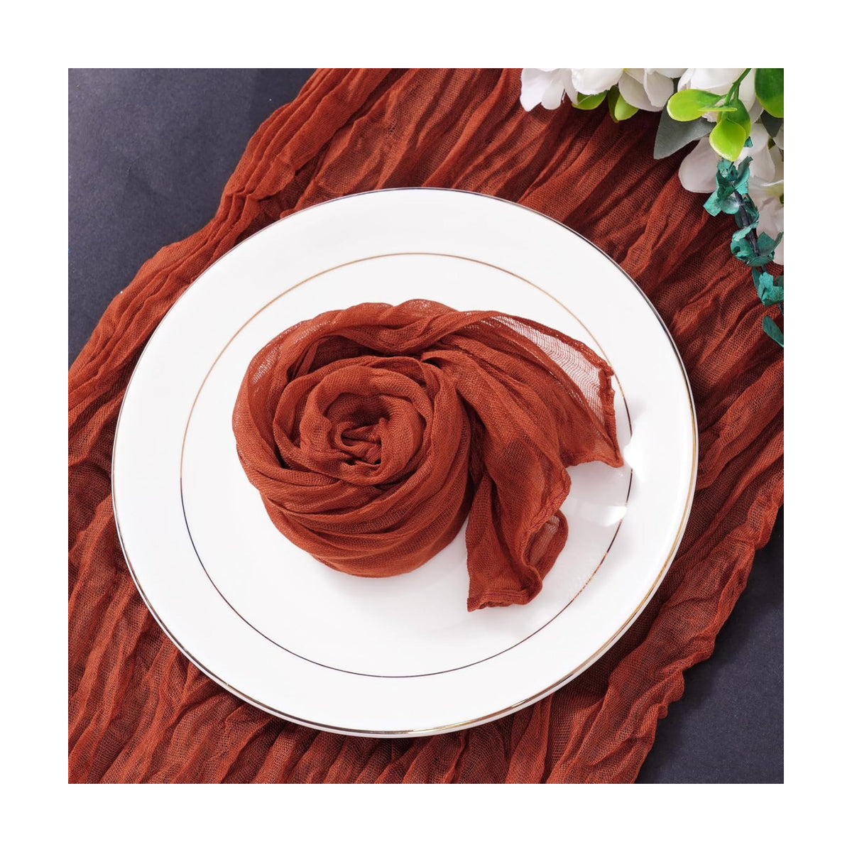 Nydotd 6pcs Cheesecloth Napkins 20 x 20 Inch Boho Dinner Napkins Wrinkled Rustic Linen Table Decorative Cloth Napkins for Wedding Party Baby Shower Family Everyday Use Easter (Russet)