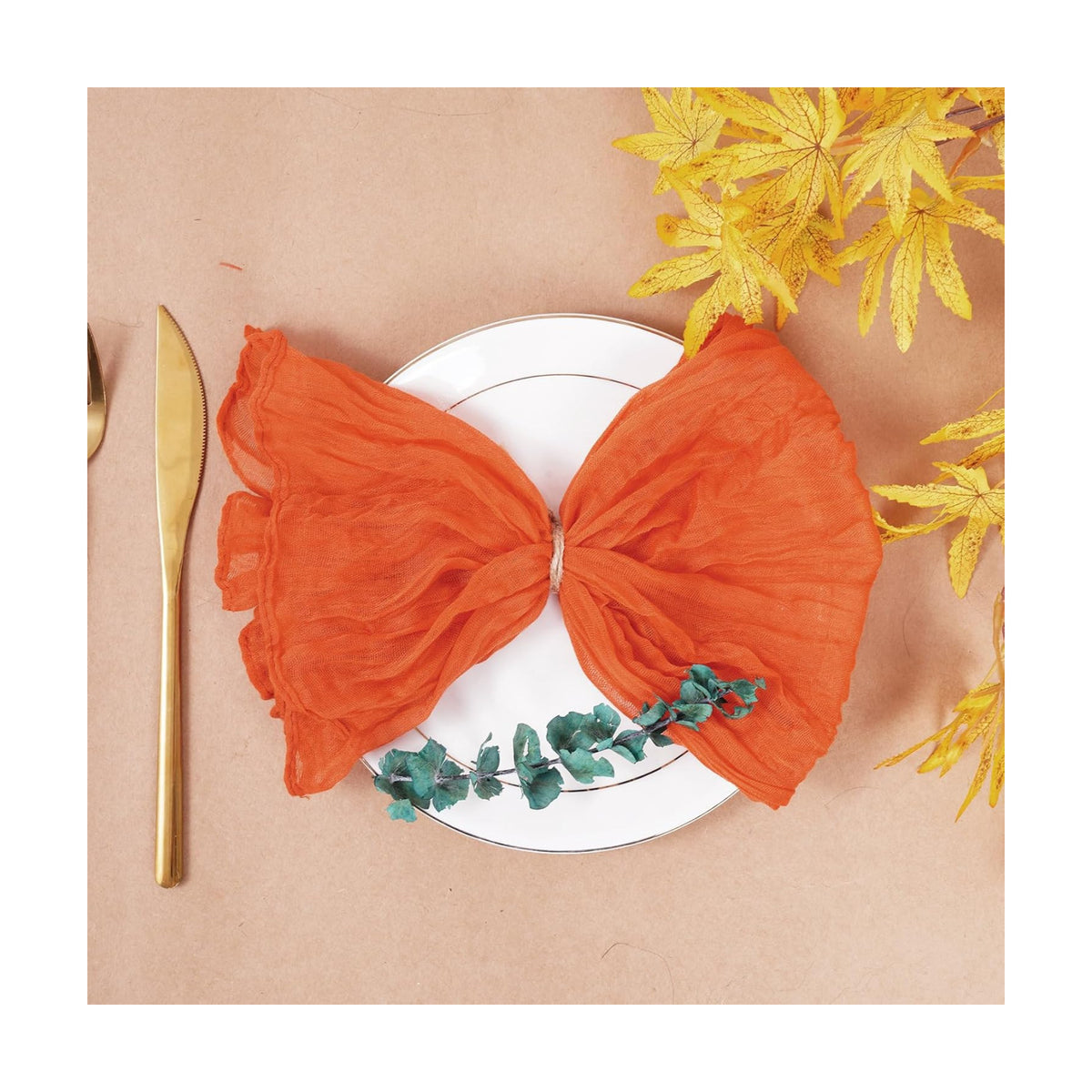 Nydotd 6pcs Fall Cheesecloth Napkins Thanksgiving Boho Dinner Napkins Wrinkled Rustic Linen Table Decorative Cloth Napkins for Wedding Party Baby Shower Family 20 x 20 Inch (Orange)