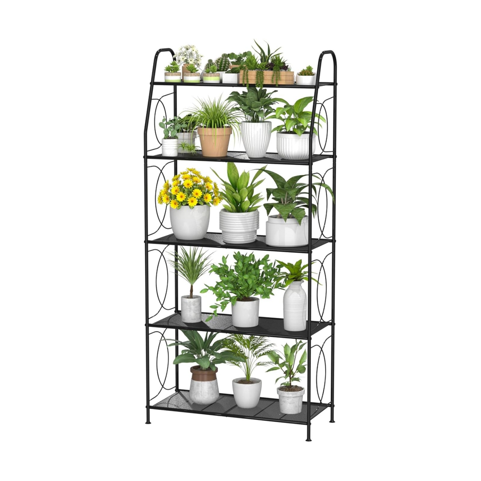 VyGrow 5 Tier Plant Stand Indoor Outdoor, Heavy Duty Plant Shelf, Metal Mesh Tall Plant Stands Holder Rack for Living