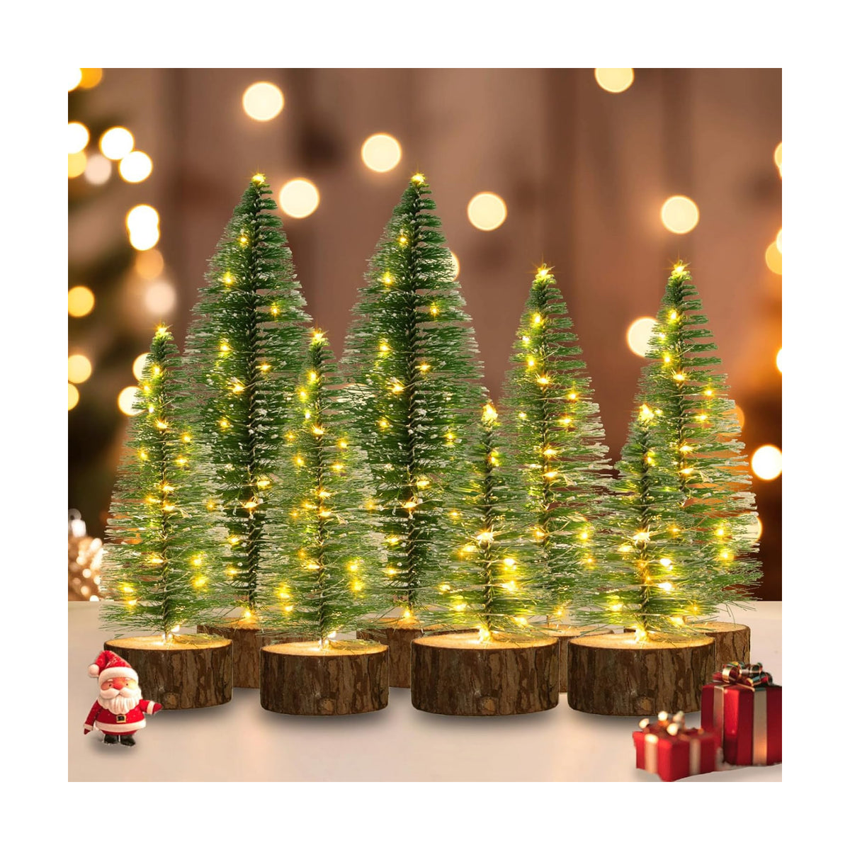 8 PCS Mini Christmas Trees with Lights, 4 Sizes Artificial Christmas Trees