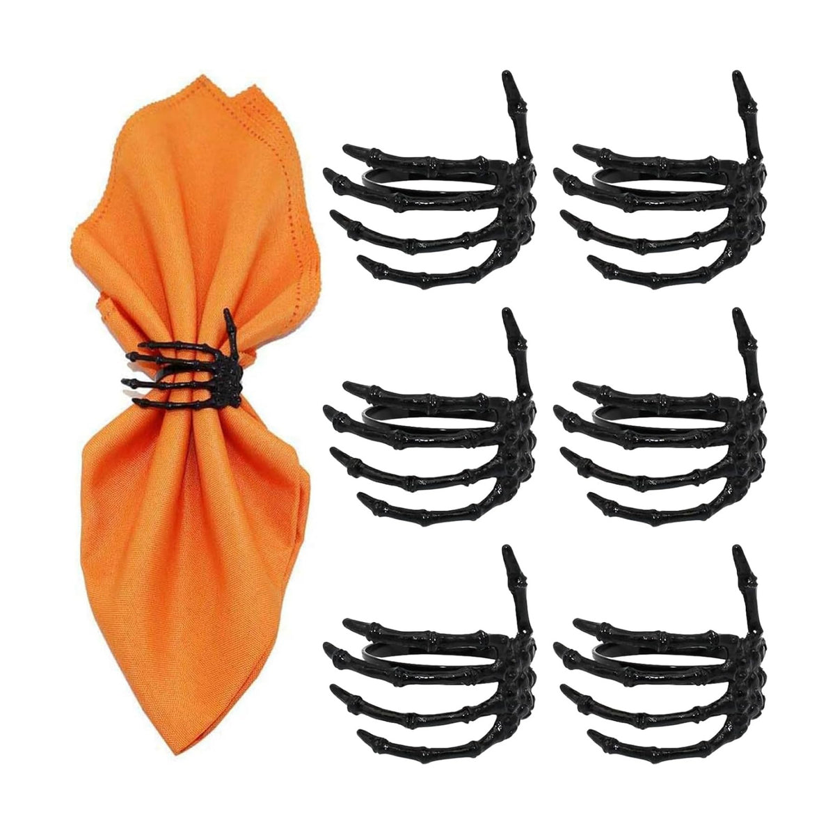 Halloween Napkin Rings Set of 6, Black Skeleton Hand Napkin Rings for Table Decoration, Halloween Party Dinner Table Decor