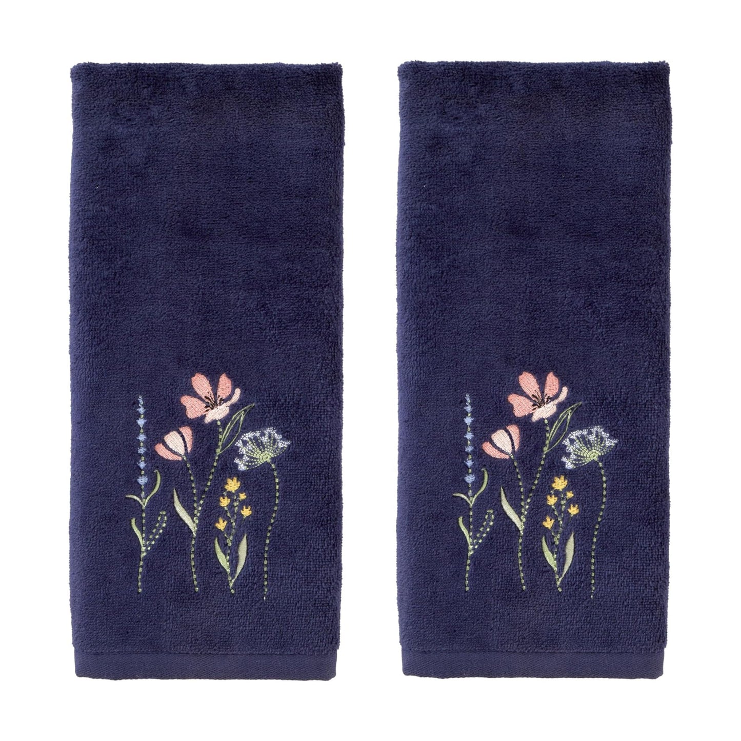 SKL Home Wildflower Field Hand Towel Set-2pc, Embroidered, Navy | 100% Cotton. Soft, decorative velour. For use in the
