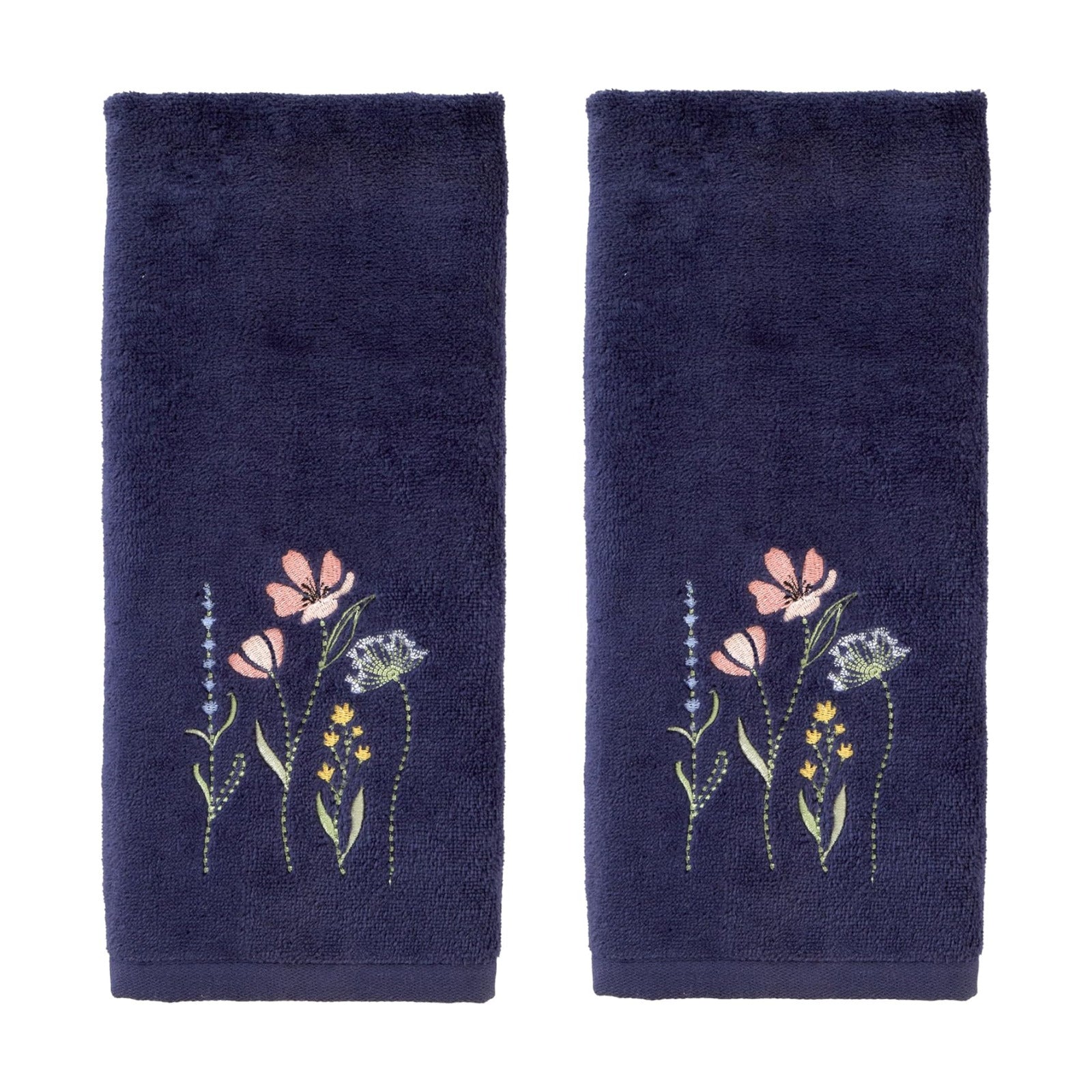 SKL Home Wildflower Field Hand Towel Set-2pc, Embroidered, Navy | 100% Cotton. Soft, decorative velour. For use in the