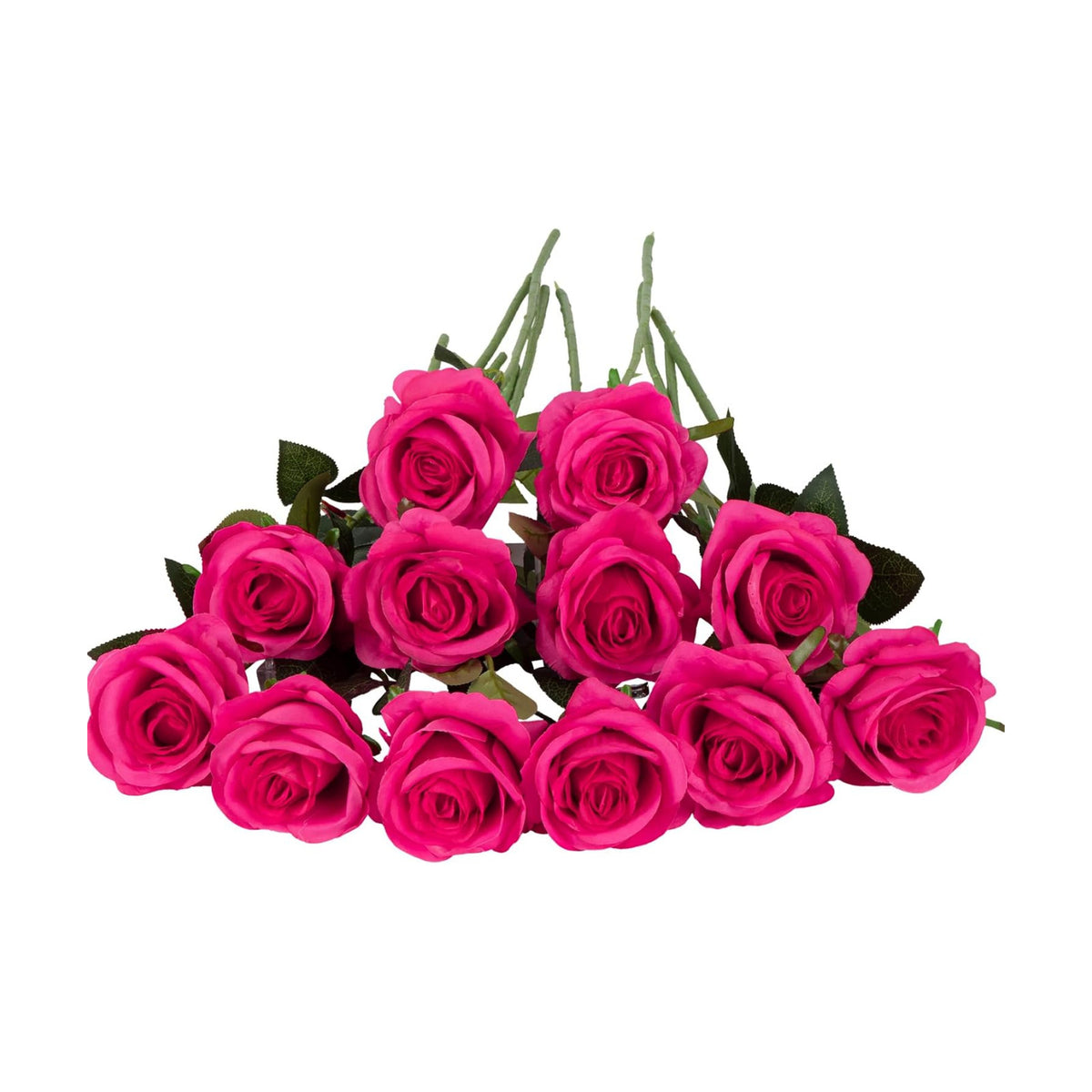 Laelfe 12 PCS Artificial Flowers Hot Pink Roses Silk Flowers Fake Long Stem Artificial Fuchsia Roses for Home Wedding Bathroom Kitchen Decorations (Hot Pink)