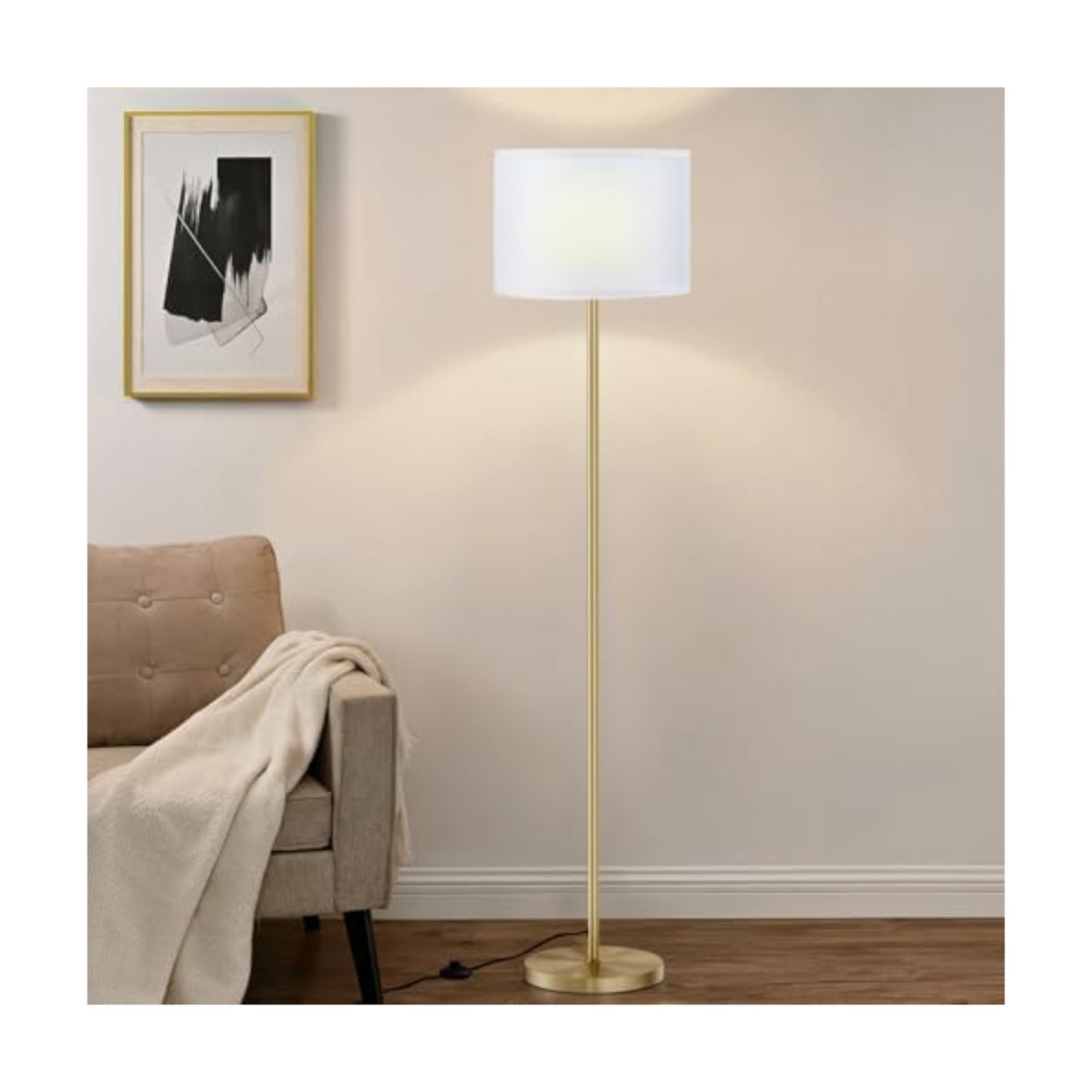 Ambimall 60'' Modern Floor Lamp with Shade, Tall Lamps for Living Room, Bedroom, Office, Dining Room, White Shade with