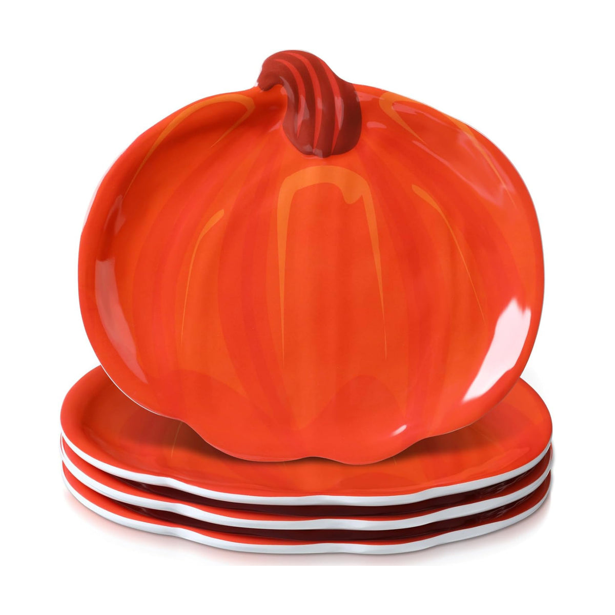 Rtteri 4 Pcs Pumpkin Shaped Plates Set Thanksgiving Serving Platter 8 Inch Fall Harvest Trays Decoration Salad Dessert Turkey Dish for Autumn Thanksgiving Party Supplies(Classic Style)