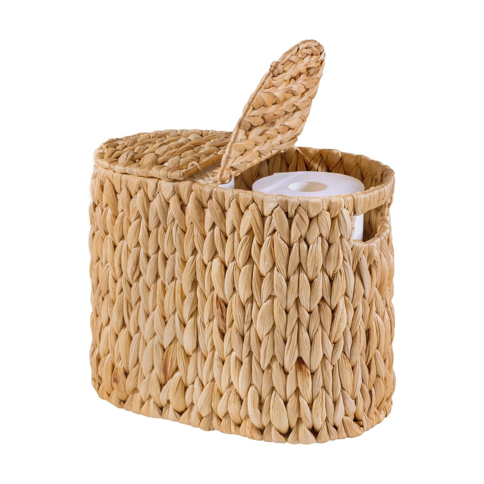 Toilet Paper Basket with Lid, Water Hyacinth Wicker Toilet Paper Storage Holder for 4 Rolls, Toilet Paper Storage for