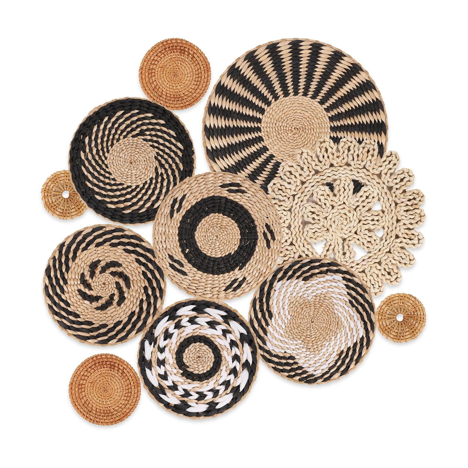 Boho Wall Basket Decor / Black Retro / Set of 11