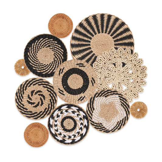 Boho Wall Basket Decor / Black Retro / Set of 11