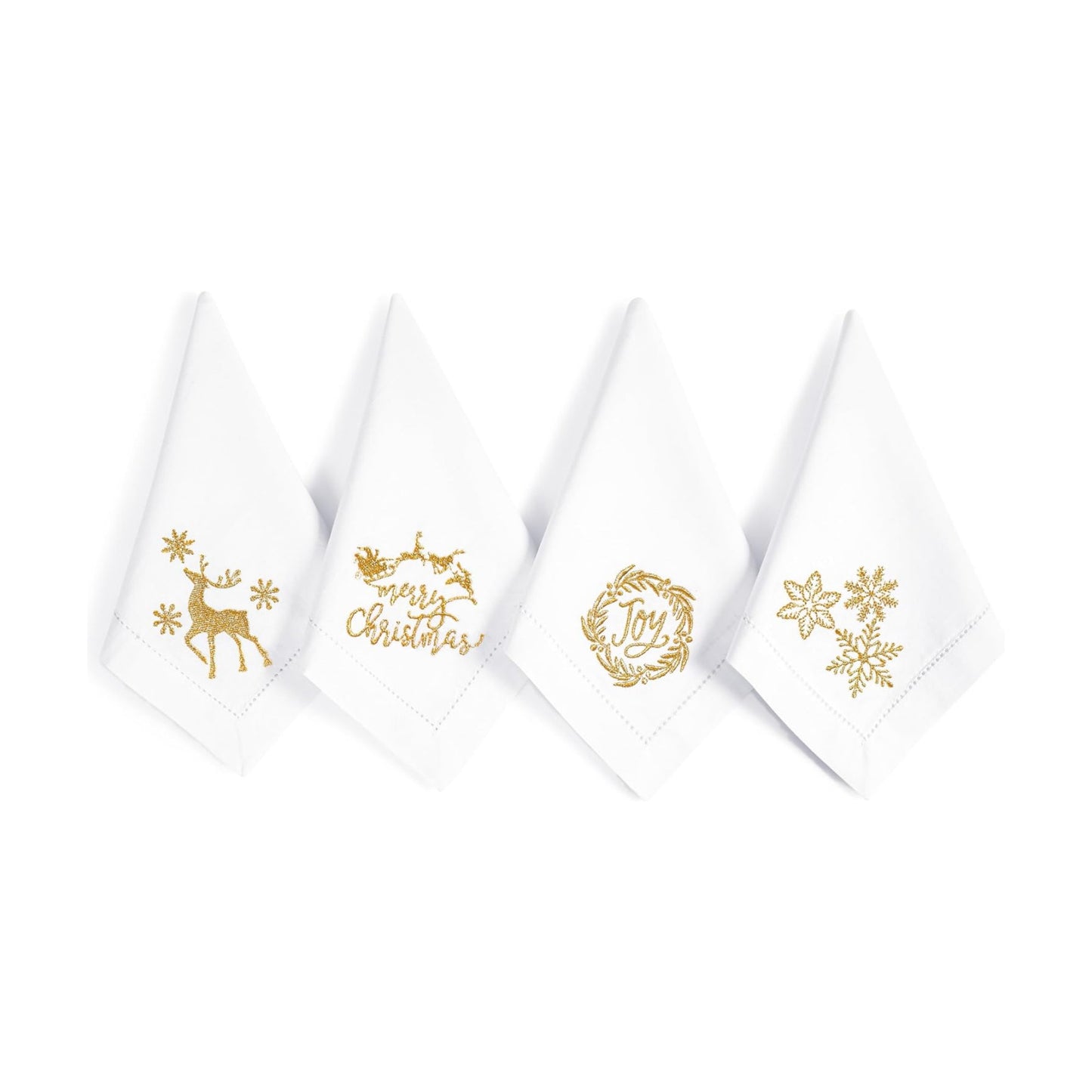 Bedding Craft Cotton Cloth Dinner Napkins, White & Gold, 18x18, 12-Pack | 100% cotton, gold embroidery, machine