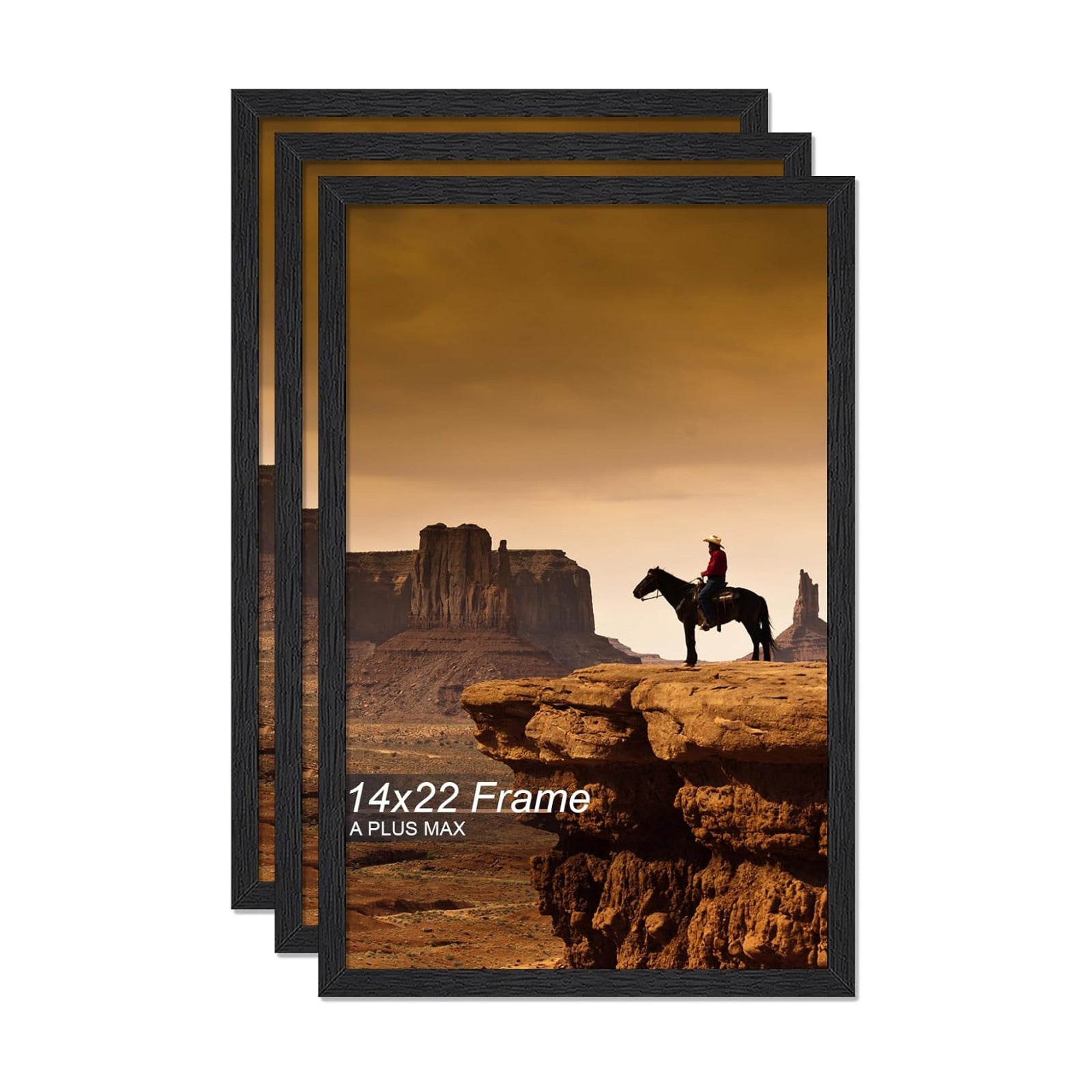 A PLUS MAX 14x22 Picture Frame Set of 3, Black Engineered Wood Frame for 14 x 22 Inch Picture Poster Photo, Light